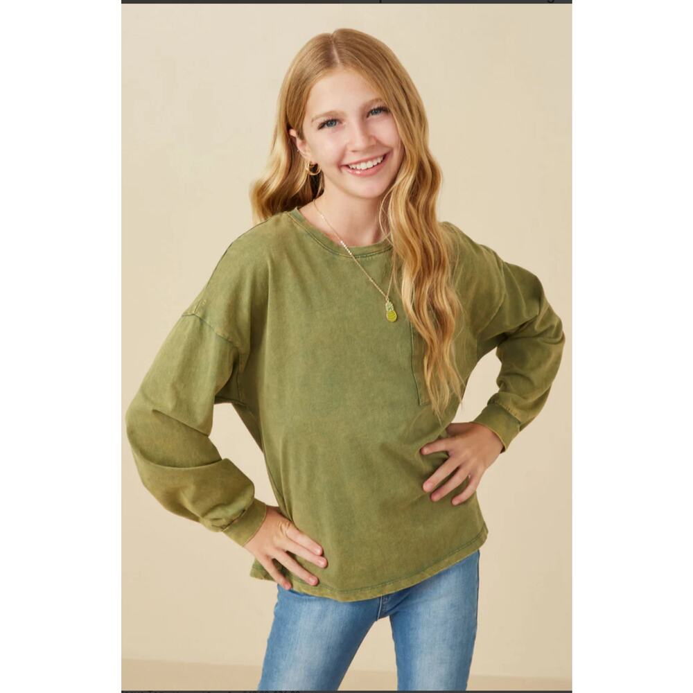 Hayden Girl Drop Shoulder‎ Washed Long Sleeve Knit T Shirt